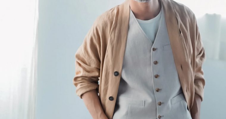 wafu. 日本製　わたぬき服装　リネンプルオーバーブラウス リネントップス】ヘンリーネック 7分袖 軽やかに 保坂シャツ