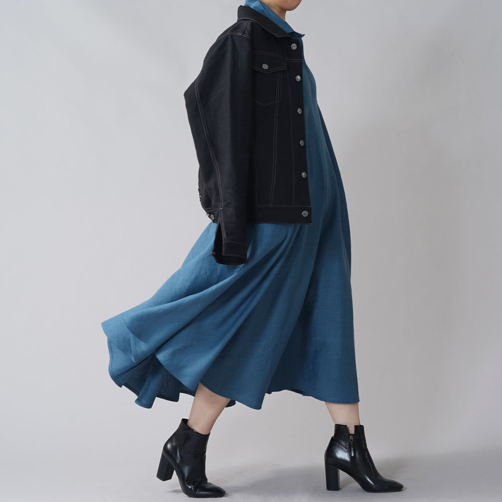 【wafu】やや薄手 リネンフレアワンピース すっきり比翼ボタン仕様 シャツワンピース ぶりんぶりんの/薄縹(うすはなだ)【M-L】a017a-ush1