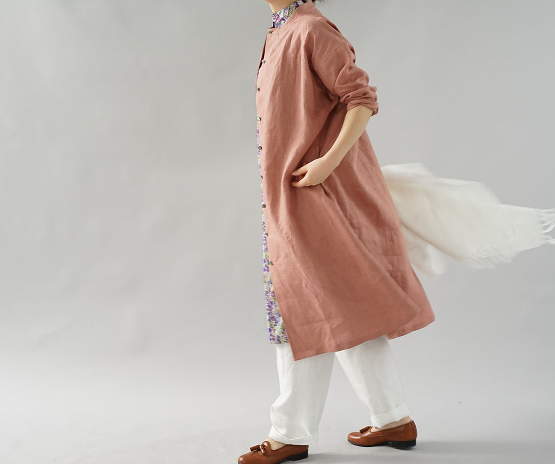 wafu ワフ わふ わたぬき服装店 中厚 リネン ワンピース 羽織 2way ボトルネック ドルマンスリーブ ドレス / エンパイアローズ ワンピース リネンワンピース リネン 麻 麻ワンピース 麻ワンピ リネンワンピ 長そで 長袖 ながそで 長袖ワンピース 長そでワンピース ロング袖 ミモレ丈 ミモレワンピース 膝下丈 ひざ下丈 丸首 丸首ワンピース クルーネック Uネック 前開き シャツ シャツワンピース ロングシャツ 羽織り アウター 軽アウター Aライン 無地 無地ワンピース 無地ワンピ ピンク トレンド 旬 着こなし 春 夏 秋 冬 レディース wafu 新作