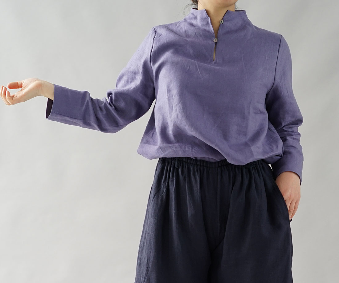 wafu 綿貫服装店 リネンチュニック シワノズリ ブラウス 長袖 トップス/ヴィオラッセ グリーゼ トップス カットソー Tシャツ リネン 麻 リネントップス 麻トップス シャツ ブラウス スタンドカラー ハイネック 襟付き 長袖シャツ 長袖