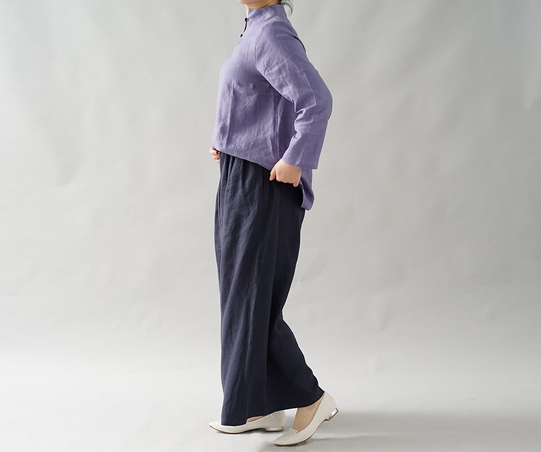wafu 綿貫服装店 リネンチュニック シワノズリ ブラウス 長袖 トップス/ヴィオラッセ グリーゼ トップス カットソー Tシャツ リネン 麻 リネントップス 麻トップス シャツ ブラウス スタンドカラー ハイネック 襟付き 長袖シャツ 長袖