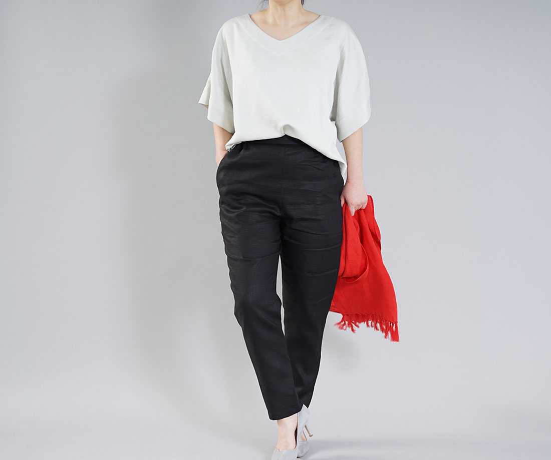 wafu ワフ わふ わたぬき服装店 中厚 リネン パンツ キレイめ ボトムス オフィスにも ウエストゴム ロングレングス / ブラック パンツ ボトムス ボトム ズボン ロングパンツ ロング丈 リネンパンツ リネン 麻 背中ゴム ウエストゴム オフィスカジュアル オフィス 仕事着 通勤着 無地 無地パンツ ロングボトム 黒 黒色 ブラックトレンド 旬 着こなし 春 夏 秋 冬 レディース wafu 新作