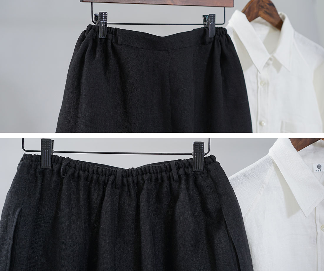 wafu わたぬき服装 わふ ワフ リネンパンツ リネン 麻 ウエストゴム リラックスパンツ リラックス パンツ ボトムス ボトム ズボン ロングパンツ ロング丈 パンツ ボトムス ボトム ズボン ガウチョ ワイドパンツ リラックスパンツ ウエストタック タックデザイン メンズライク メンズ 男女兼用 ユニセックス 黒 黒色 ブラック 黒パンツ 黒ボトム 無地 無地パンツトレンド 旬 着こなし 春 夏 秋 冬 レディース wafu 新作 中厚 リネン パンツ リネン Wガーゼ ふんわり リネンlinen100% ワイド ロングパンツ 前しっかり 後ろゴム ブラック M-L b010c-bck2
