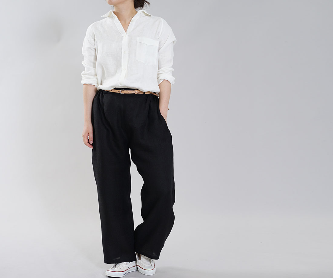 wafu わたぬき服装 わふ ワフ リネンパンツ リネン 麻 ウエストゴム リラックスパンツ リラックス パンツ ボトムス ボトム ズボン ロングパンツ ロング丈 パンツ ボトムス ボトム ズボン ガウチョ ワイドパンツ リラックスパンツ ウエストタック タックデザイン メンズライク メンズ 男女兼用 ユニセックス 黒 黒色 ブラック 黒パンツ 黒ボトム 無地 無地パンツトレンド 旬 着こなし 春 夏 秋 冬 レディース wafu 新作 中厚 リネン パンツ リネン Wガーゼ ふんわり リネンlinen100% ワイド ロングパンツ 前しっかり 後ろゴム ブラック M-L b010c-bck2