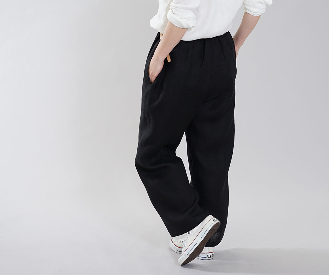 wafu わたぬき服装 わふ ワフ リネンパンツ リネン 麻 ウエストゴム リラックスパンツ リラックス パンツ ボトムス ボトム ズボン ロングパンツ ロング丈 パンツ ボトムス ボトム ズボン ガウチョ ワイドパンツ リラックスパンツ ウエストタック タックデザイン メンズライク メンズ 男女兼用 ユニセックス 黒 黒色 ブラック 黒パンツ 黒ボトム 無地 無地パンツトレンド 旬 着こなし 春 夏 秋 冬 レディース wafu 新作 中厚 リネン パンツ リネン Wガーゼ ふんわり リネンlinen100% ワイド ロングパンツ 前しっかり 後ろゴム ブラック M-L b010c-bck2