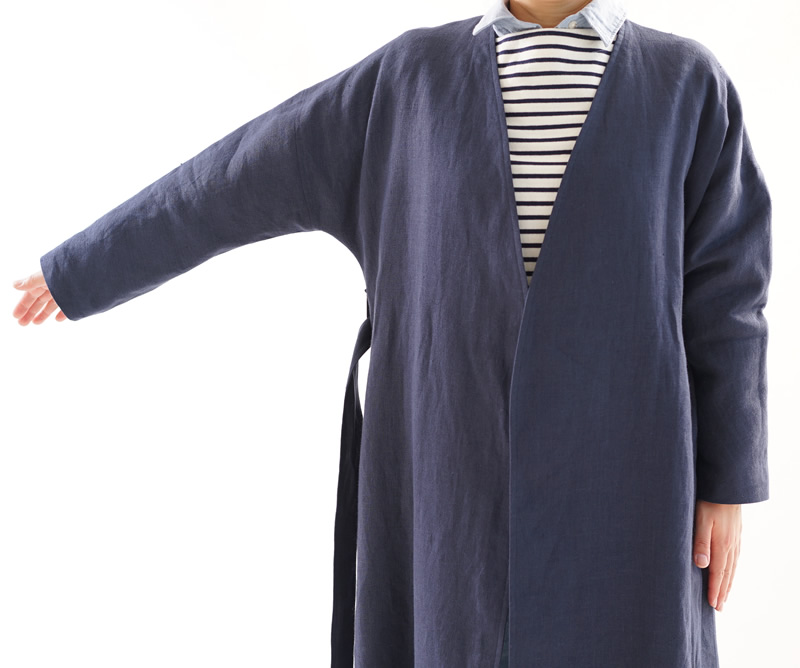 【wafu】厚地 起毛 リネンコート アウター ドロップショルダーガウンコート 雅亜麻 リネン 裏地付き / ネイビー h022c-neb3