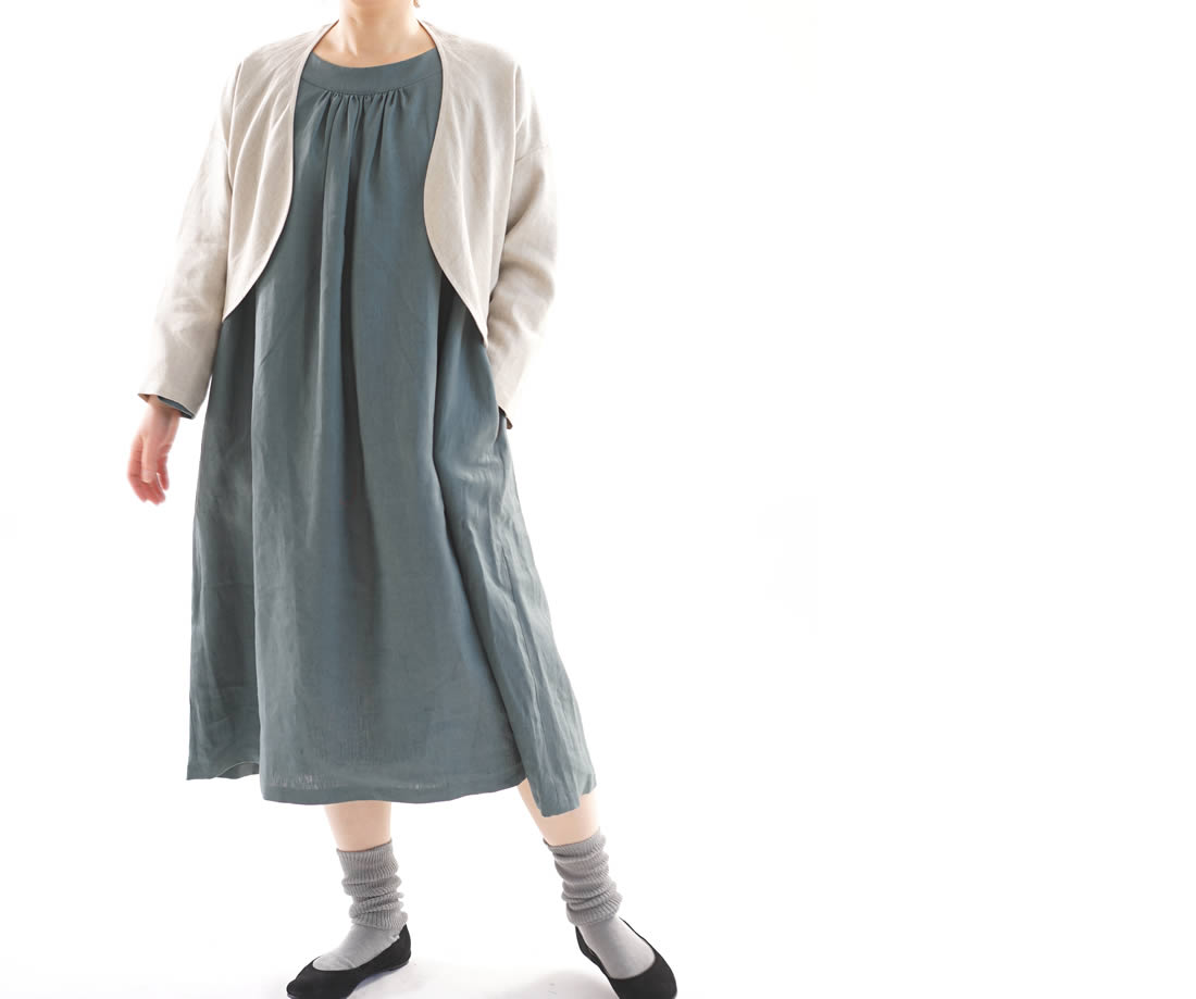 wafu 綿貫服装店 リネン100% マーガレット ボレロ トッパーカーディガン /亜麻ナチュラル 羽織り,アウター,カーディガン,ボレロ,長袖,冷房対策,紫外線対策,UV対策,無地,ナチュラル
