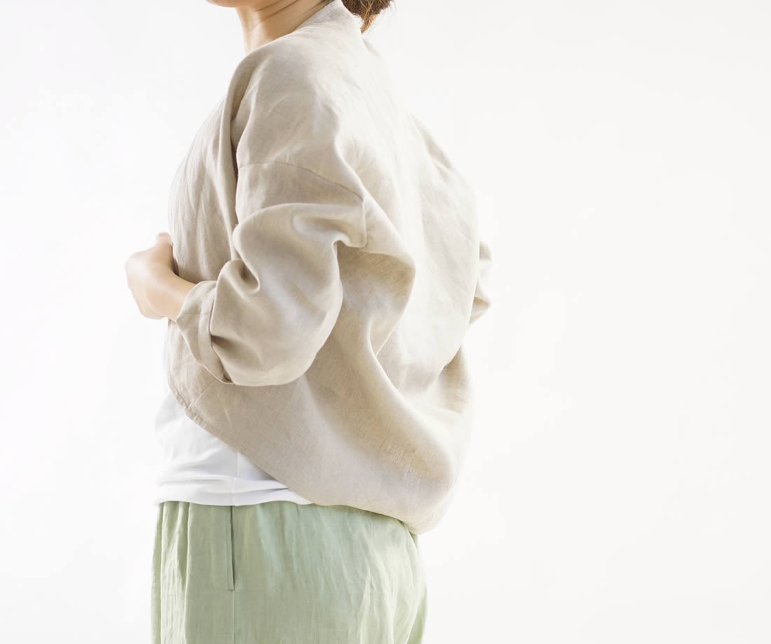 wafu 綿貫服装店 リネン100% マーガレット ボレロ トッパーカーディガン /亜麻ナチュラル 羽織り,アウター,カーディガン,ボレロ,長袖,冷房対策,紫外線対策,UV対策,無地,ナチュラル