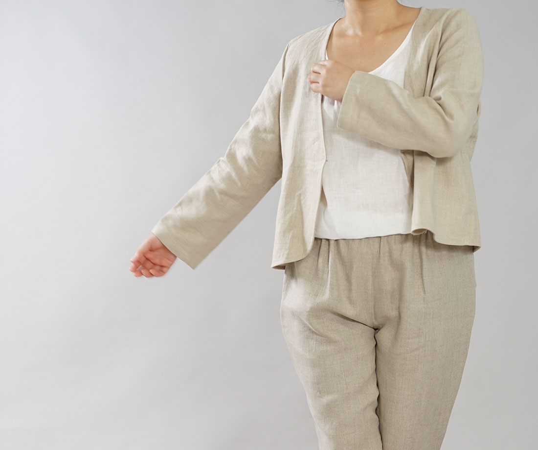 【wafu】中厚 リネン ボレロ カーディガン Vネック 長袖 羽織 アウター / 亜麻ナチュラル【M-L】h001b-amn2