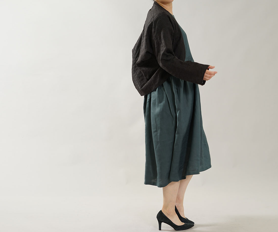 【wafu】薄地 レースリネン マーガレット エンブロイダリーレース 羽織 ボレロ トップス トッパーカーディガン アウター / ブラック【free】h006c-bck2