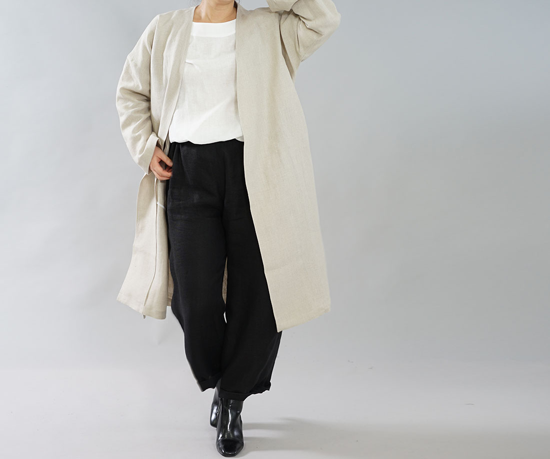 中厚 リネン コート 羽織 ノーカラー アウター ドロップショルダー ガウン コート/ 亜麻ナチュラル 羽織り アウター ロングアウター コート ロング丈 ロング羽織り coat 長袖 長袖コート 長袖羽織り コーディガン 長袖 なが袖 トッパーデザイン トッパーカーディガン ガウンコート 無地 無地コート 春コート 秋コート ベージュ 生成り きなり キナリ トレンド 旬 着こなし 春 夏 秋 冬 レディース wafu