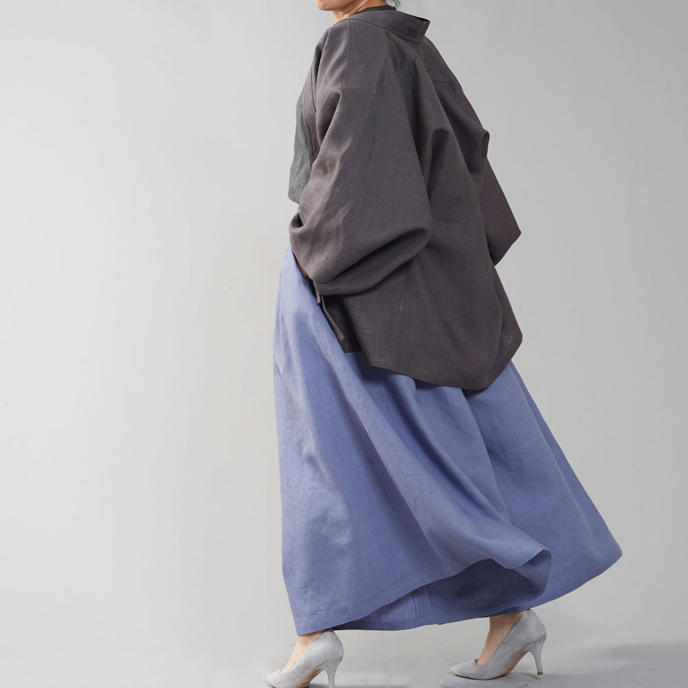 【wafu】中厚リネン羽織 haori 男女兼用 和装 和服 リネン着物 kimono Haori Jacket ジャケット 先染め/黒橡(くろつるばみ)【free】h037h-ktb2