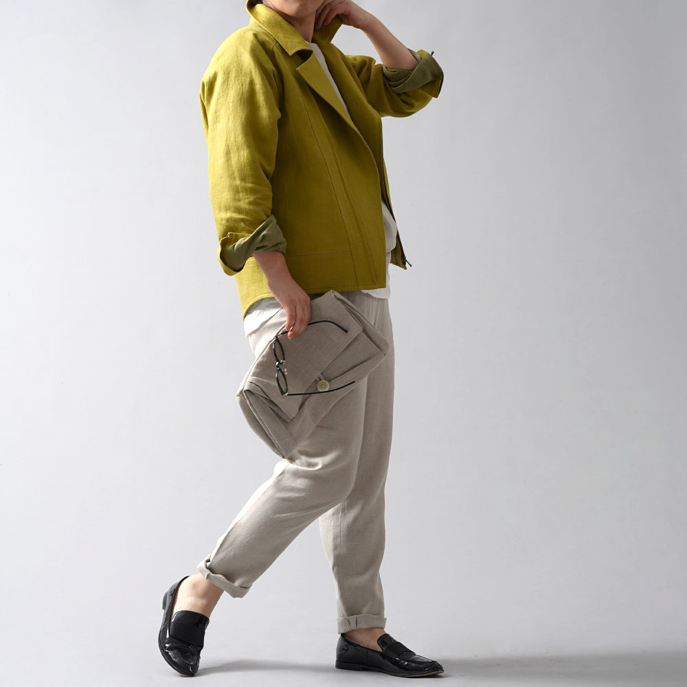 【wafu premium linen】リネン ライダース ジャケット wafu史上最高の上質リネン 高密度 総裏地仕様リネン100% ダブルライダース アウター wafuプレミアムリネン シネマでみたワンシーンのランダース/シャトルーズグリーン【M】h047b-sgn2