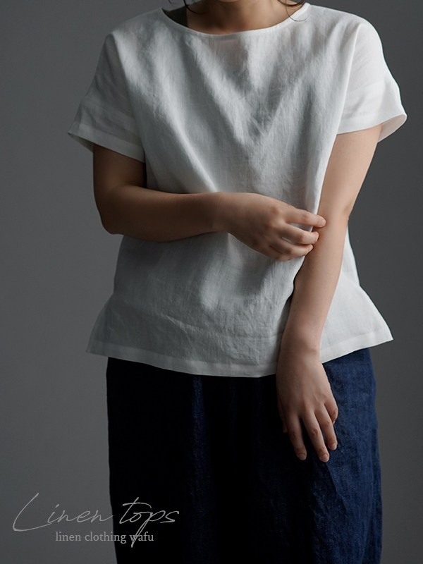 やや薄　リネンブラウス ドロップショルダー Tシャツ トップス t001l-wht1