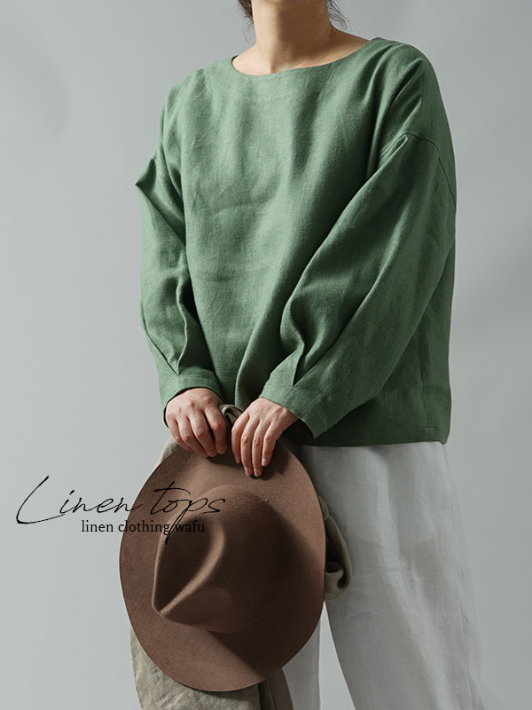 【wafu premium linen】12着限定!! 起毛プレミアムリネン ブラウス wafu史上最高の上質リネン/ジェイド【free】t025d-jad2