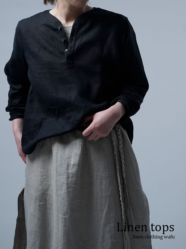 Linen Shirt スリーピングシャツ / 黒色 t030e-bck1
