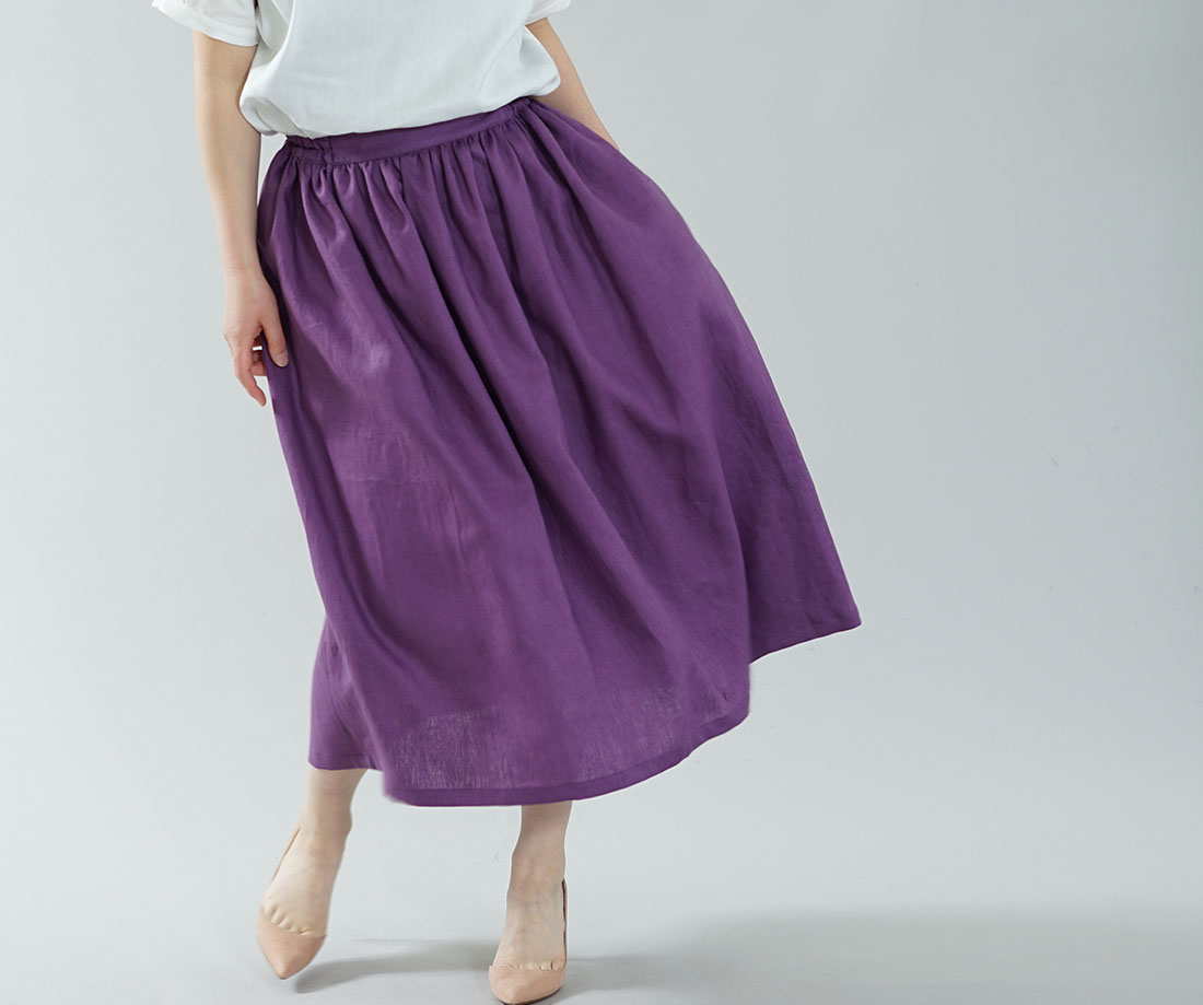 wafu わたぬき服装 わふ ワフ 中厚 リネン スカート 思い出のリネンスカート ウエストゴム ロング丈 膝下丈 ミモレ丈 ルージュテルニ free s004d-rgt2 ボトムス スカート ひざ丈スカート 膝丈 膝丈スカート ミディアム丈 フレア フレアスカート ミモレ丈 ふんわり リネンスカート 麻スカート リネン 麻 ウエストゴム ギャザー ドレープ ゴムギャザー ウエスト紐 無地 無地スカート 無地ボトム パープル むらさき 紫色 紫 トレンド 旬 着こなし 春 夏 秋 冬 レディース wafu 新作