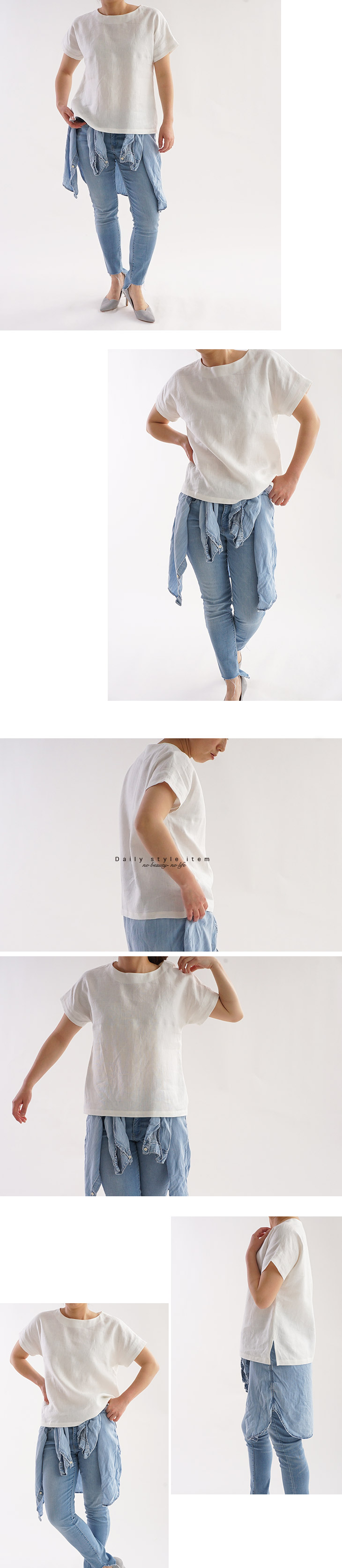 中厚 リネンブラウス ドロップショルダー Tシャツ トップス / ホワイト