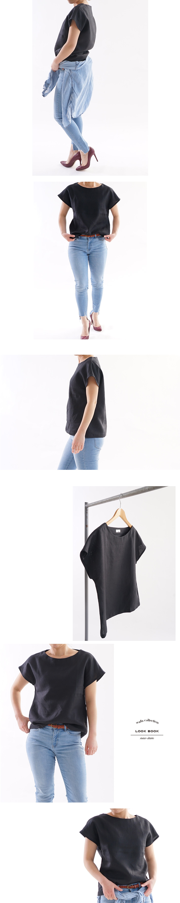 ベルギーリネン フレンチTシャツ/ブラック