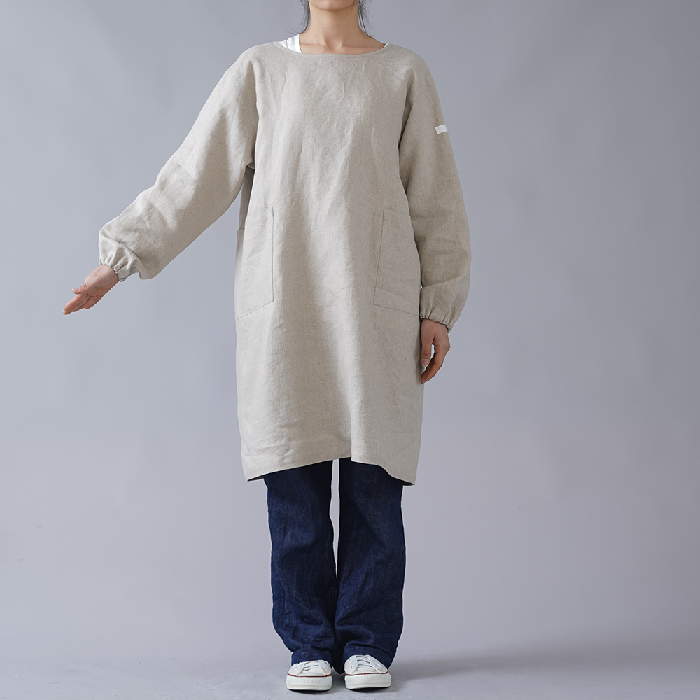 【wafu】中厚 リネン 割烹着 Kappogi かっぽう着 2way エプロン ワークウェア リネン割烹着 前後で着られる ユニフォーム/亜麻ナチュラル z005a-amn2