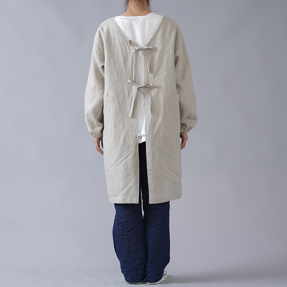 【wafu】中厚 リネン 割烹着 Kappogi かっぽう着 2way エプロン ワークウェア リネン割烹着 前後で着られる ユニフォーム/亜麻ナチュラル z005a-amn2
